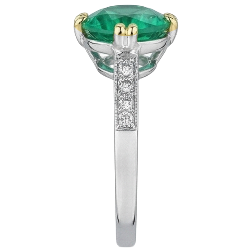 natural round emerald 3.50ct ring on white background