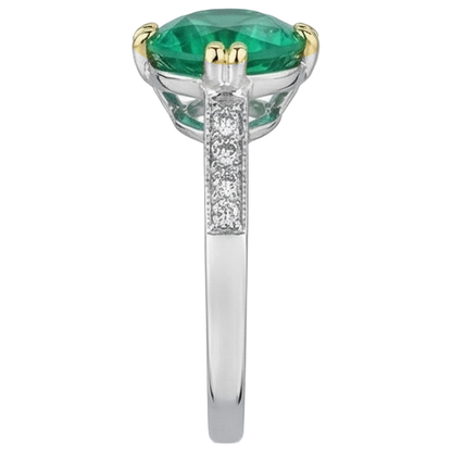 natural round emerald 3.50ct ring on white background