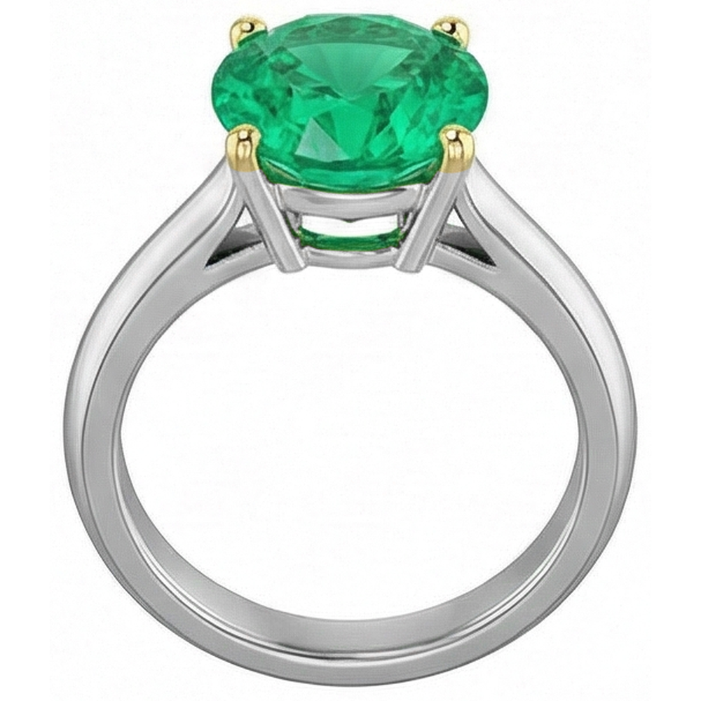 Natural Real ( Not Lab Grown ) Simple Gemstone Ring Round Solitaire Green Emerald GIA