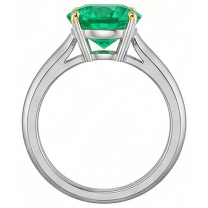Natural Real ( Not Lab Grown ) Simple Gemstone Ring Round Solitaire Green Emerald GIA