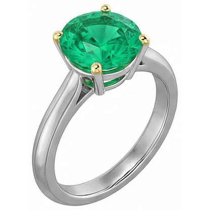 Natural Real ( Not Lab Grown ) Simple Gemstone Ring Round Solitaire Green Emerald GIA