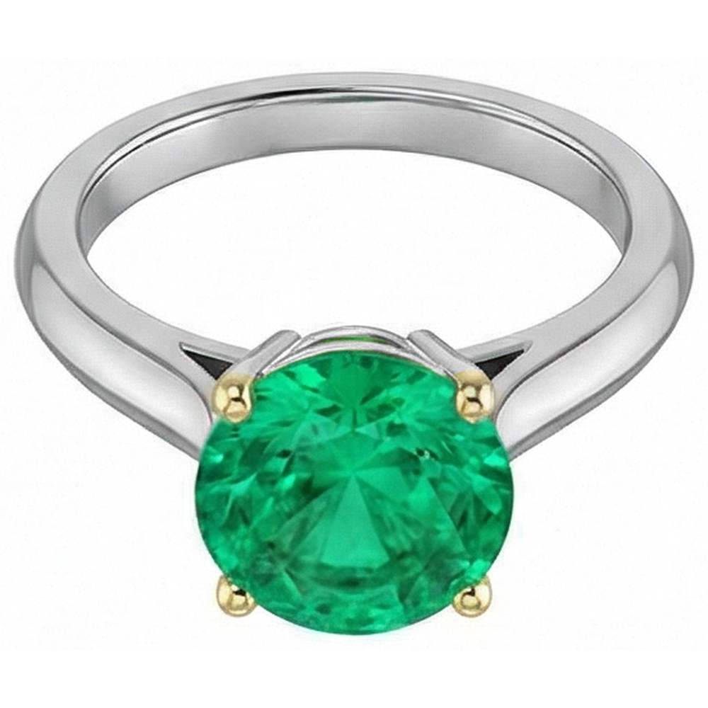 Natural Real ( Not Lab Grown ) Simple Gemstone Ring Round Solitaire Green Emerald GIA