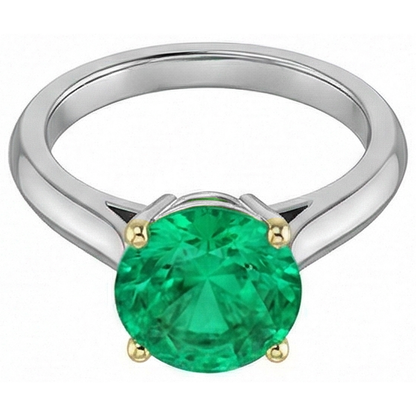 Natural Real ( Not Lab Grown ) Simple Gemstone Ring Round Solitaire Green Emerald GIA