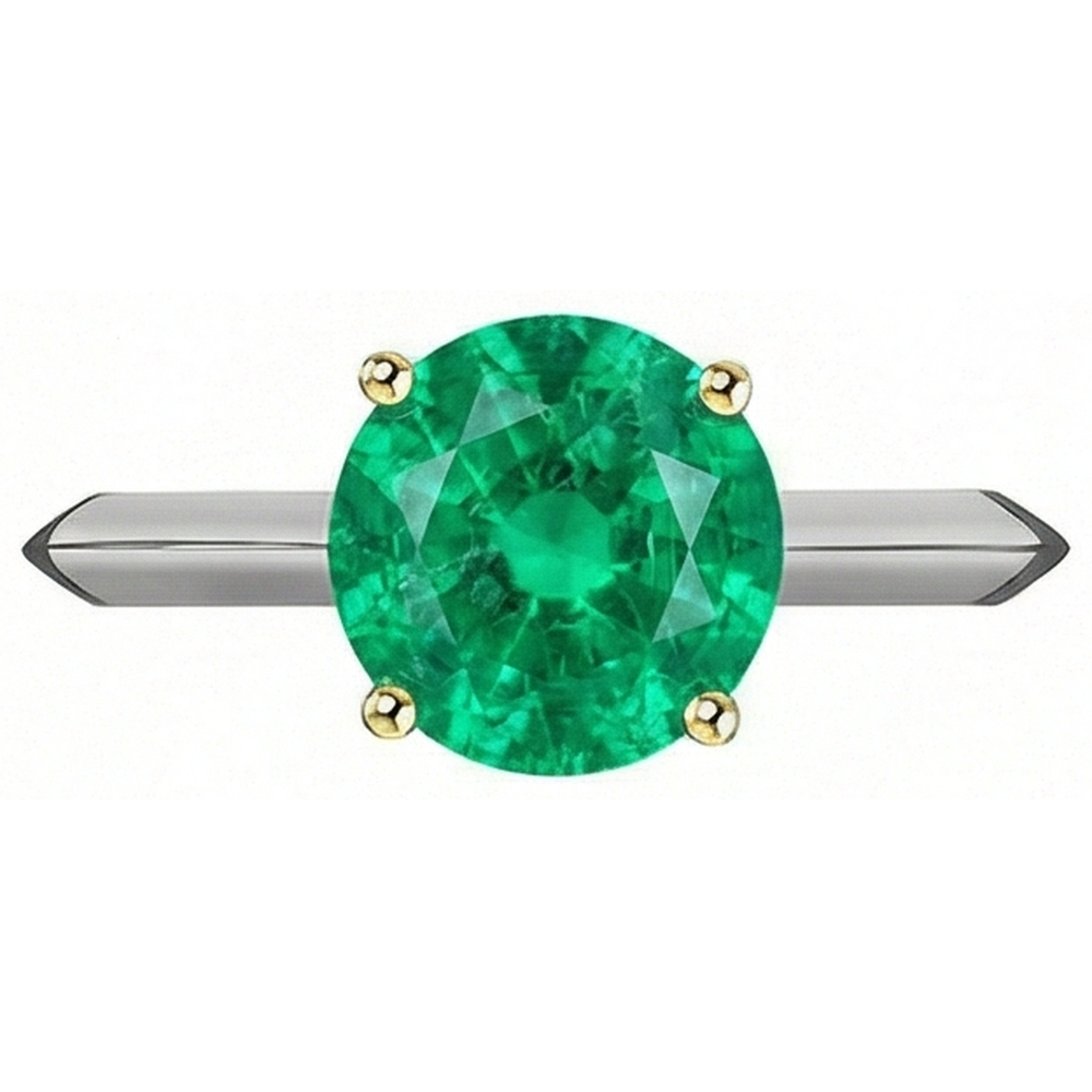 Natural Real ( Not Lab Grown ) Simple Gemstone Ring Round Solitaire Green Emerald GIA