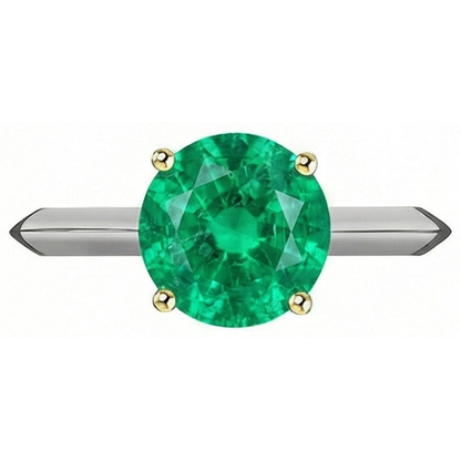 Natural Real ( Not Lab Grown ) Simple Gemstone Ring Round Solitaire Green Emerald GIA