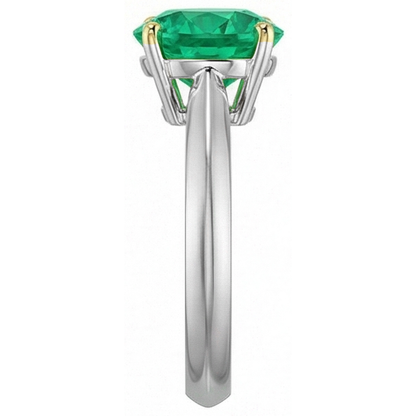 Natural Real ( Not Lab Grown ) Simple Gemstone Ring Round Solitaire Green Emerald GIA