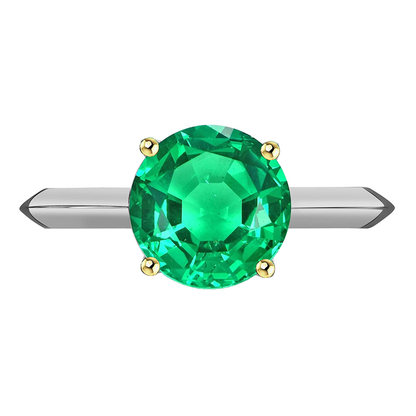 Simple Gemstone Ring Round Solitaire Green Emerald