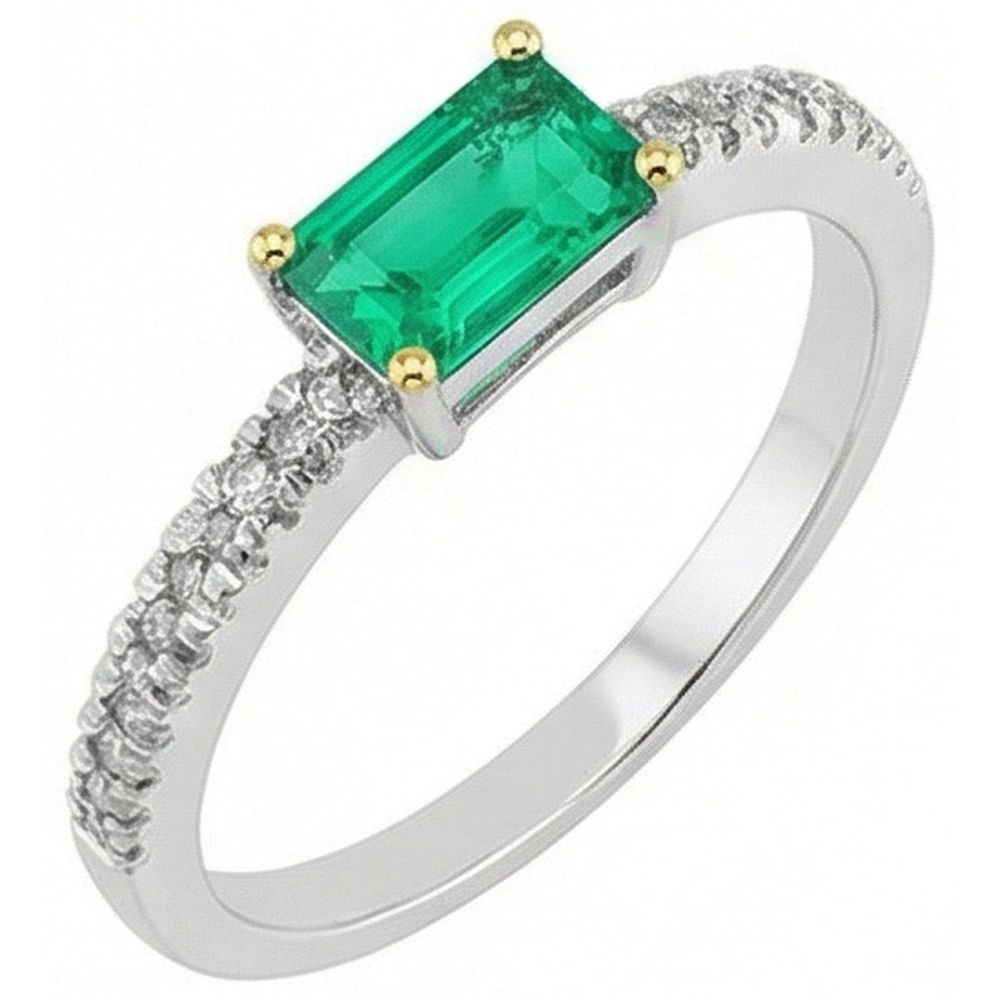 Natural Real ( Not Lab Grown ) Simple Green Emerald GIA Ring With Accents