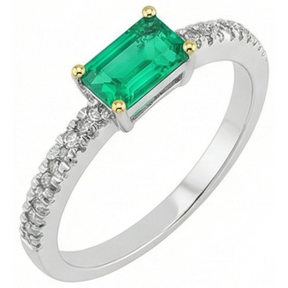 Natural Real ( Not Lab Grown ) Simple Green Emerald GIA Ring With Accents