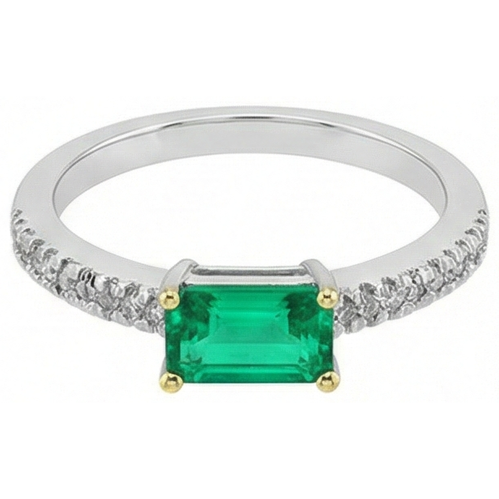 Natural Real ( Not Lab Grown ) Simple Green Emerald GIA Ring With Accents