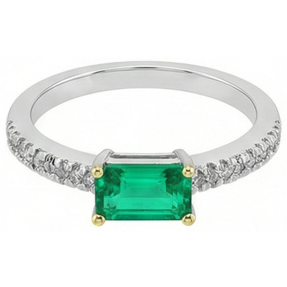 Natural Real ( Not Lab Grown ) Simple Green Emerald GIA Ring With Accents