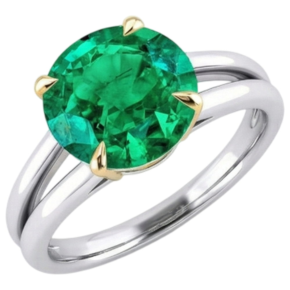 Natural Real ( Not Lab Grown ) Simple Green Emerald GIA Stone Ring Round Cut