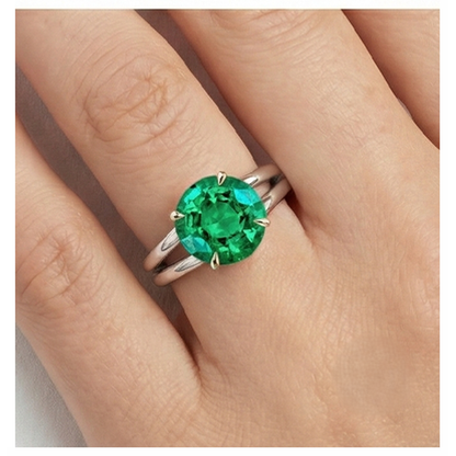 Natural Real ( Not Lab Grown ) Simple Green Emerald GIA Stone Ring Round Cut