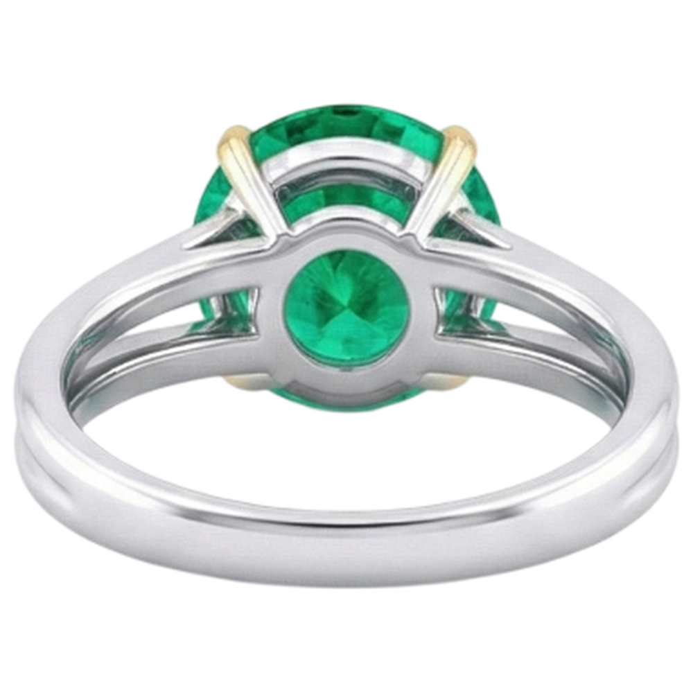 Natural Real ( Not Lab Grown ) Simple Green Emerald GIA Stone Ring Round Cut