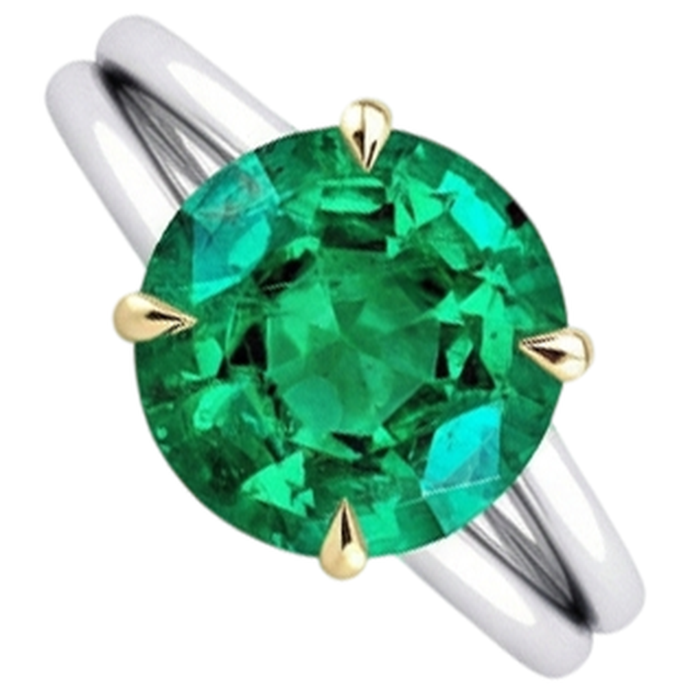 Natural Real ( Not Lab Grown ) Simple Green Emerald GIA Stone Ring Round Cut