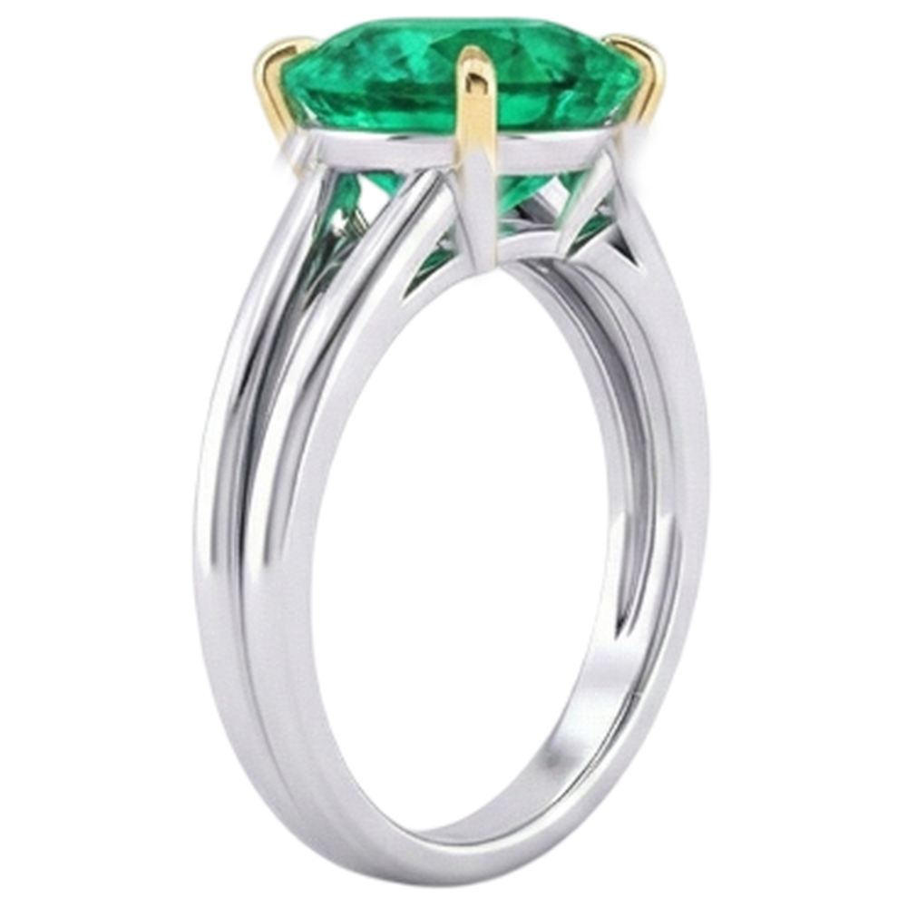 Natural Real ( Not Lab Grown ) Simple Green Emerald GIA Stone Ring Round Cut