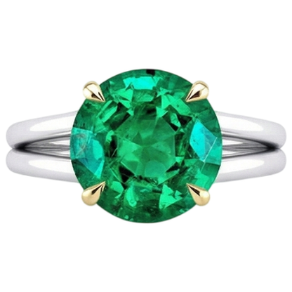 Natural Real ( Not Lab Grown ) Simple Green Emerald GIA Stone Ring Round Cut