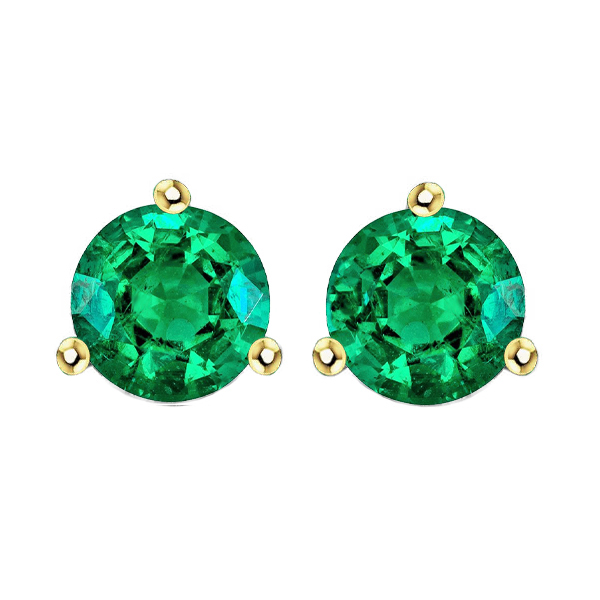 Simple Green Emerald Earrings Prong Set Studs