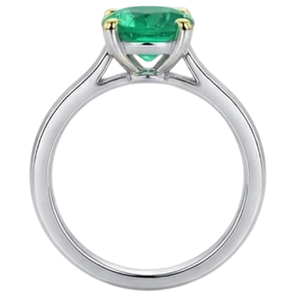 Simple Real Gemstone Ring Green Emerald GIA Solitaire For Women
