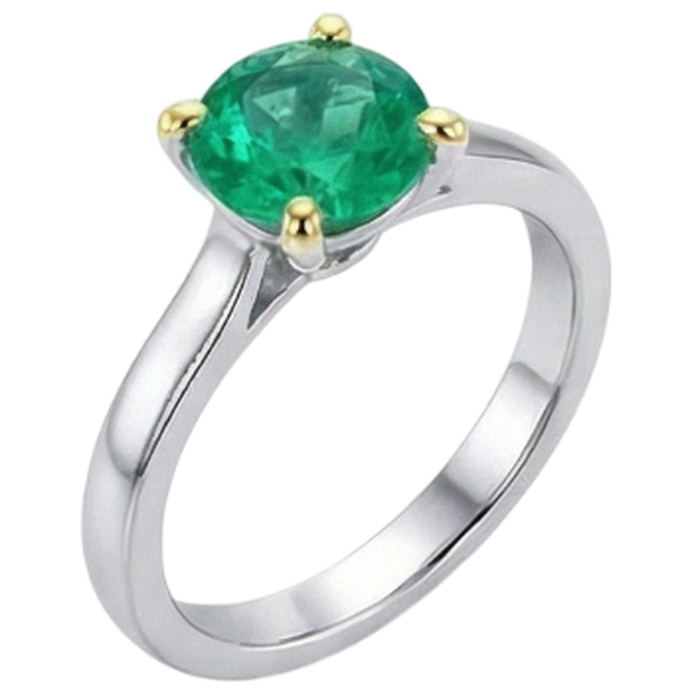 Simple Real Gemstone Ring Green Emerald GIA Solitaire For Women