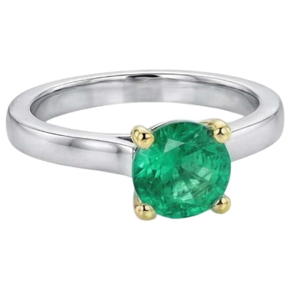 Simple Real Gemstone Ring Green Emerald GIA Solitaire For Women