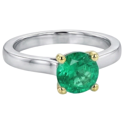Simple Real Gemstone Ring Green Emerald GIA Solitaire For Women