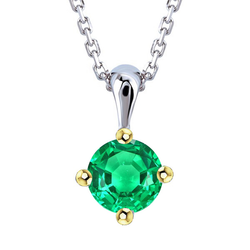 Simple Round Gemstone Necklace Green Emerald Pendant Prong Set