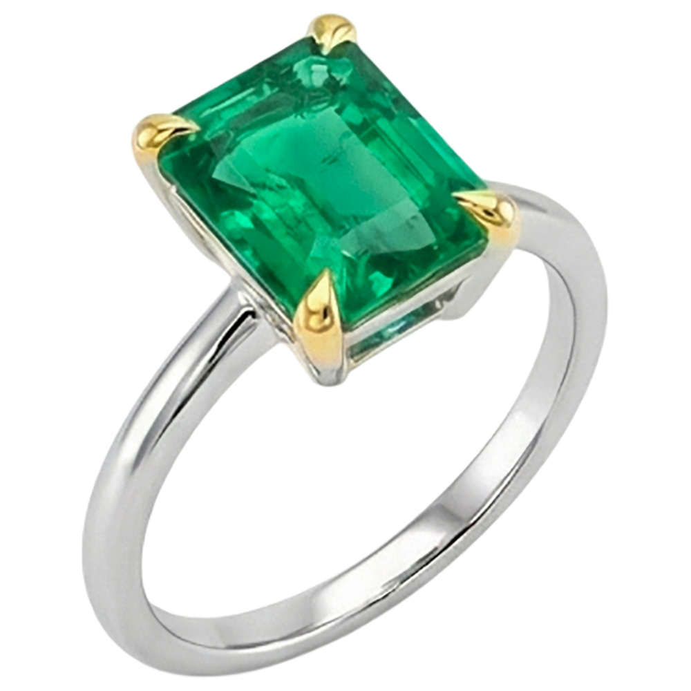 Natural Real ( Not Lab Grown ) Simple Solitaire Green Emerald GIA Ring Thin Shank