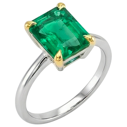 Natural Real ( Not Lab Grown ) Simple Solitaire Green Emerald GIA Ring Thin Shank