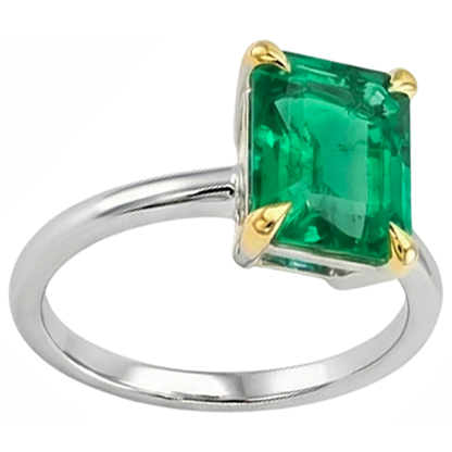 Natural Real ( Not Lab Grown ) Simple Solitaire Green Emerald GIA Ring Thin Shank