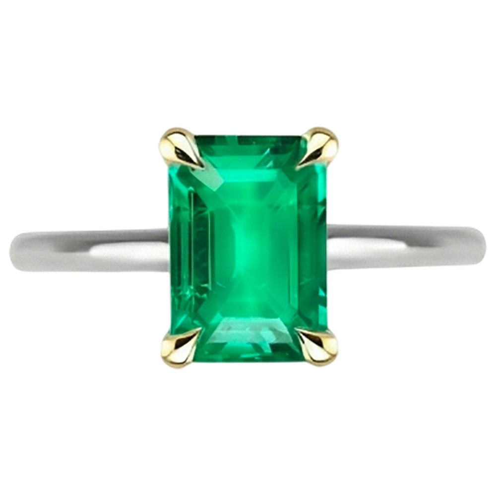 Natural Real ( Not Lab Grown ) Simple Solitaire Green Emerald GIA Ring Thin Shank