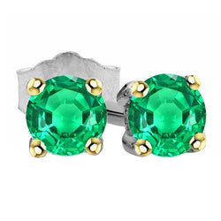 Natural Real ( Not Lab Grown ) Simple Green Emerald GIA Gemstone Stud Earrings Push Backs