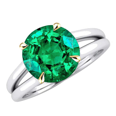 Simple Green Emerald Stone Ring Round Cut