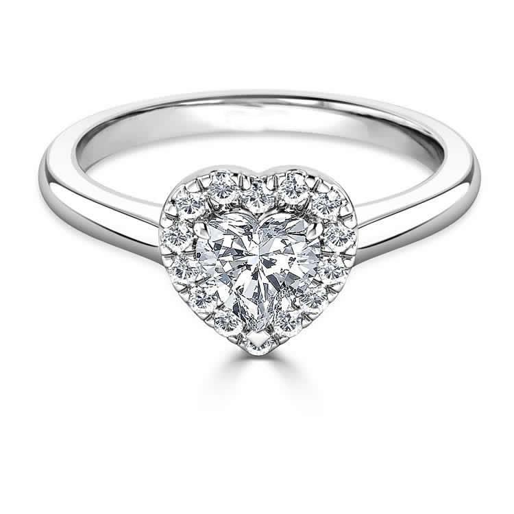 Simple Heart Diamond Halo Ring 