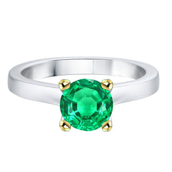 Simple Real Gemstone Ring Green Emerald GIA Solitaire For Women