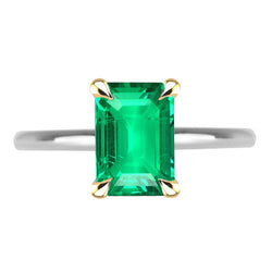 Natural Real ( Not Lab Grown ) Simple Solitaire Green Emerald GIA Ring Thin Shank
