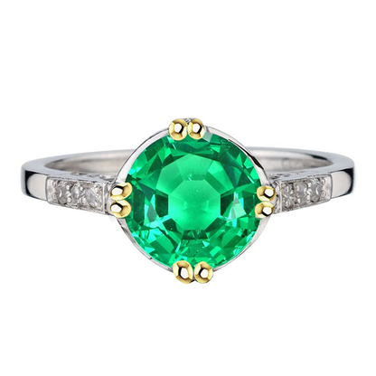 natural round emerald 3.50ct ring front view