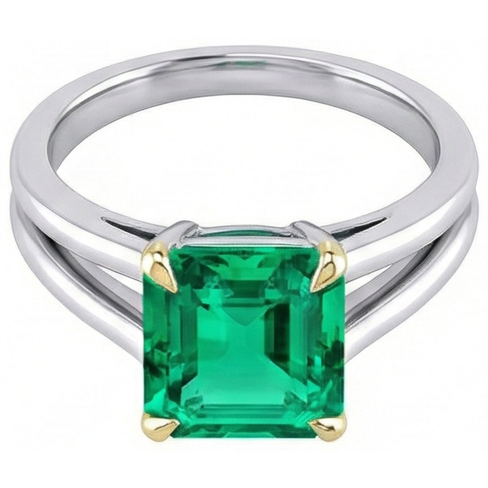 Natural Real ( Not Lab Grown ) Single Green Emerald GIA Ring Split Shank