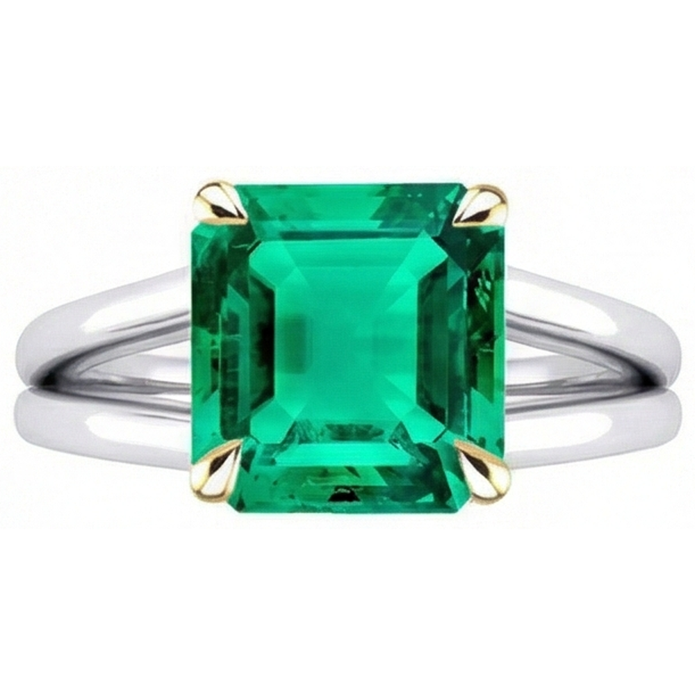 Natural Real ( Not Lab Grown ) Single Green Emerald GIA Ring Split Shank