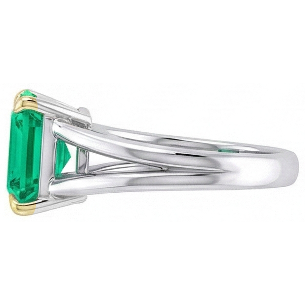 Natural Real ( Not Lab Grown ) Single Green Emerald GIA Ring Split Shank