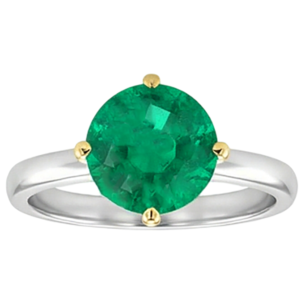 natural round emerald 3ct ring side angle