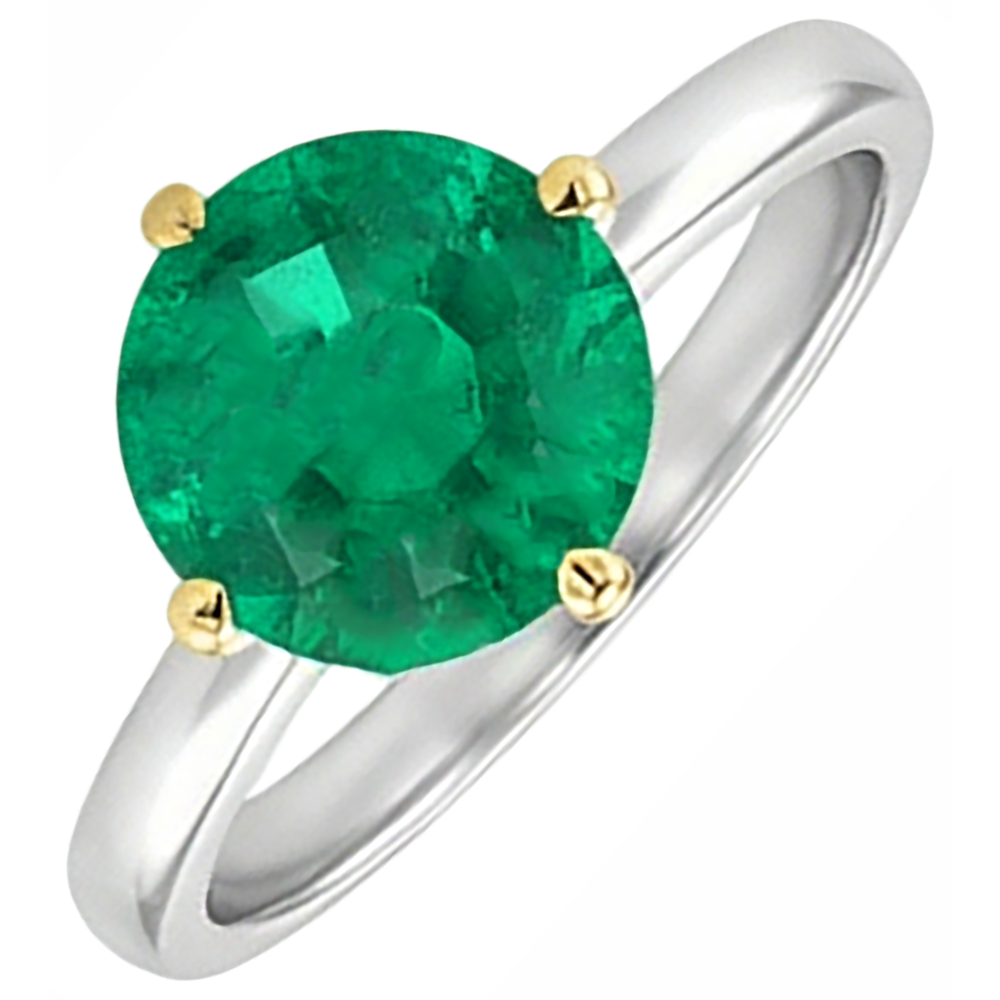 natural round emerald 3ct ring top view