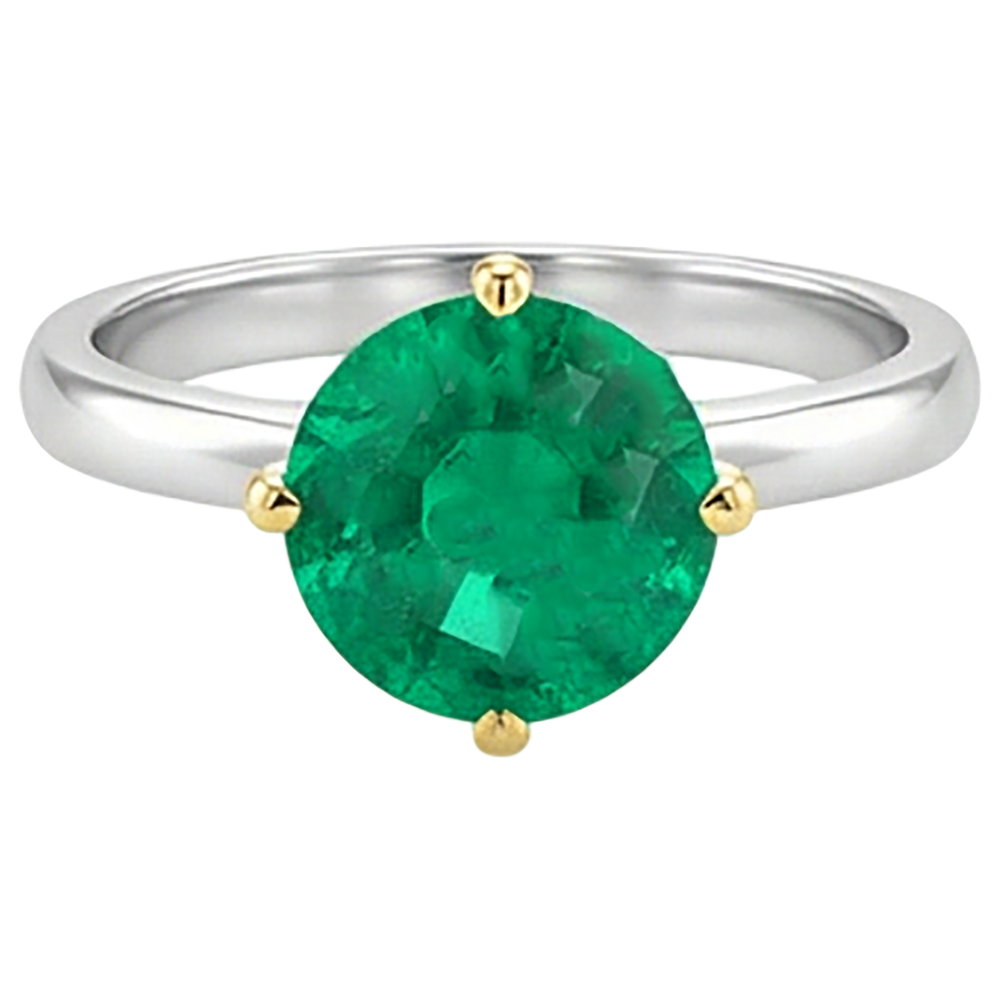 natural round emerald 3ct ring close up detail