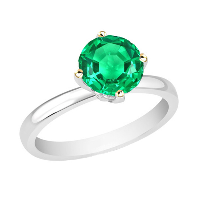 natural round emerald 3ct ring front view
