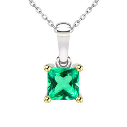 Natural Real ( Not Lab Grown ) Single Green Emerald GIA Pendant Princess Cut Gemstone