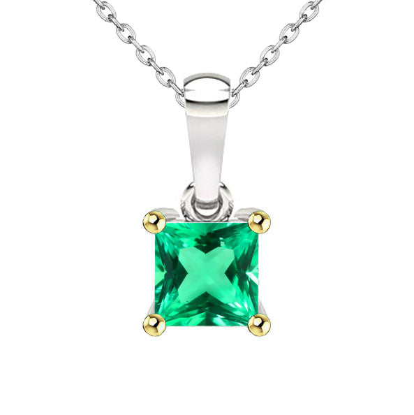 Single Green Emerald Pendant Princess Cut Gemstone