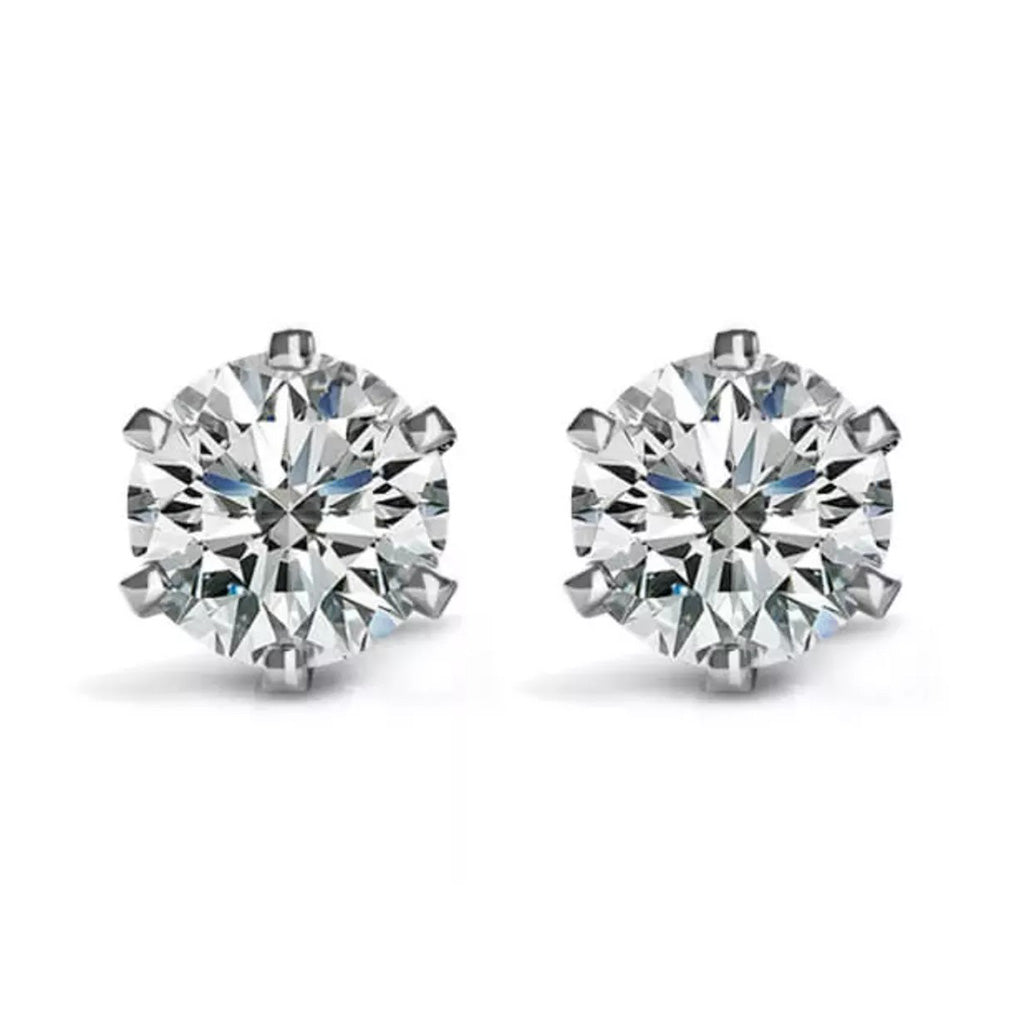 Six Prong Set 3.50 Ct Round Cut Lab Grown Diamonds Women Stud Earring White Gold