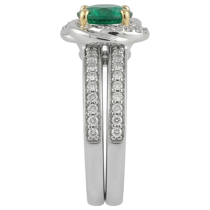 Small Gemstone Wedding Ring Set Green Emerald GIA Round Natural Real Diamond ( Not Lab Grown )s