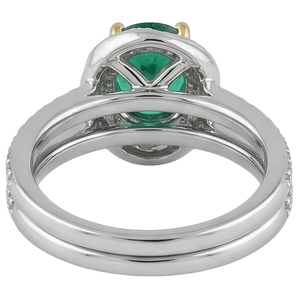Small Gemstone Wedding Ring Set Green Emerald GIA Round Natural Real Diamond ( Not Lab Grown )s