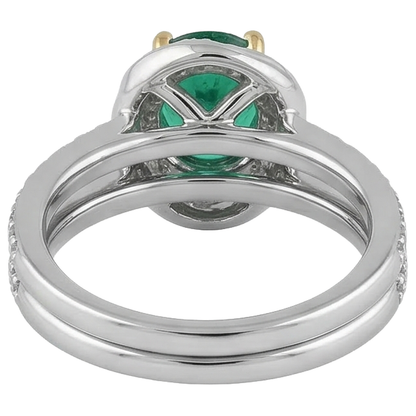 Small Gemstone Wedding Ring Set Green Emerald GIA Round Natural Real Diamond ( Not Lab Grown )s